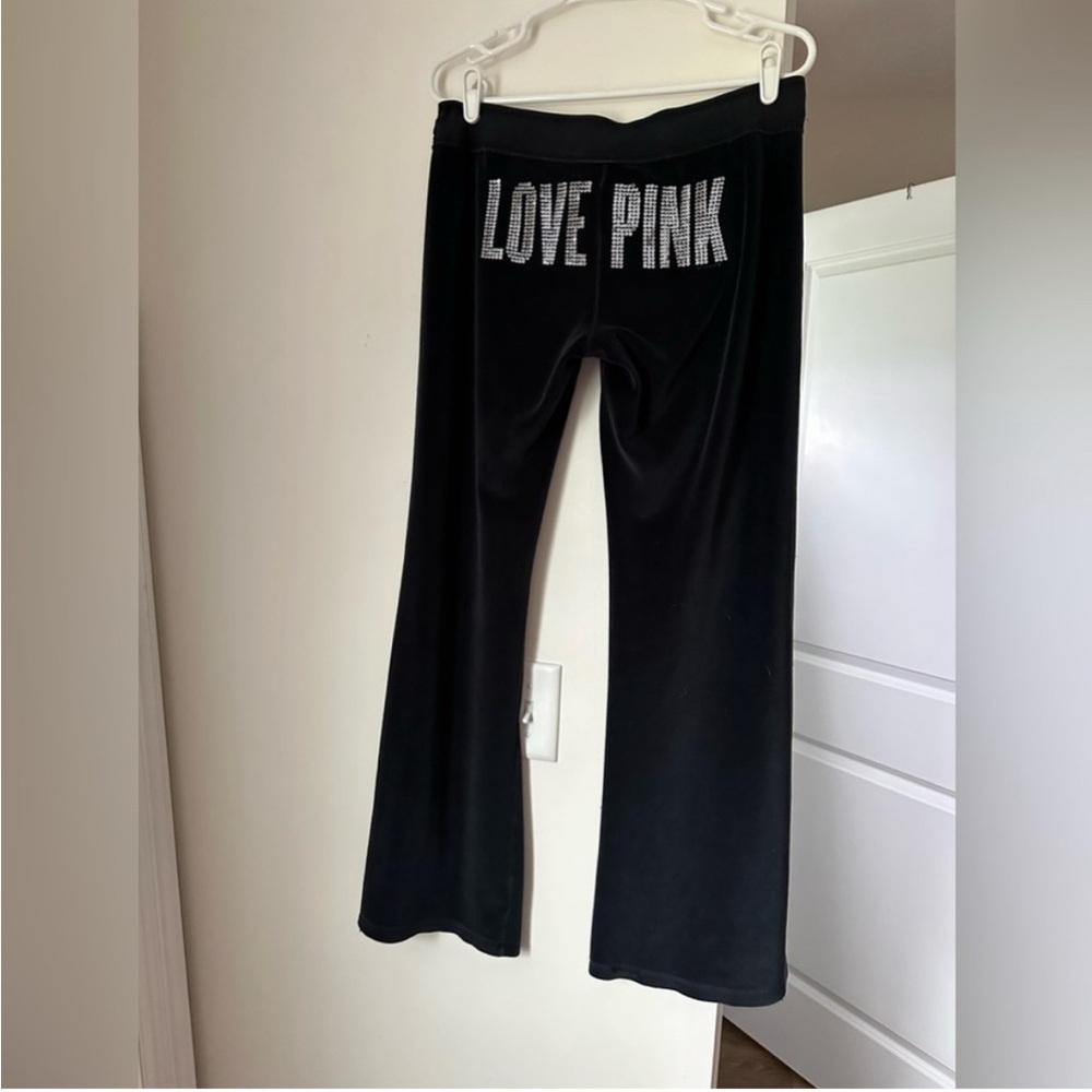 Y2K PINK Victoria's Secret Pants Black Velour Pants W/ silver sequins LOVE PINK